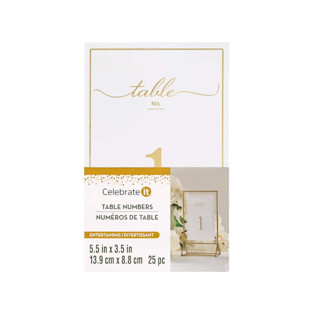 6 Pack: 5.5" x 3.5" Gold 1 to 25 Table Number Card Set by Celebrate It™